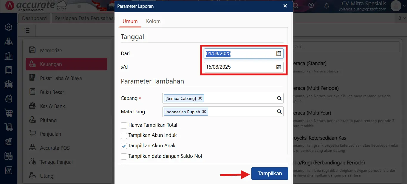 melihat laba setelah pajak di accurate online